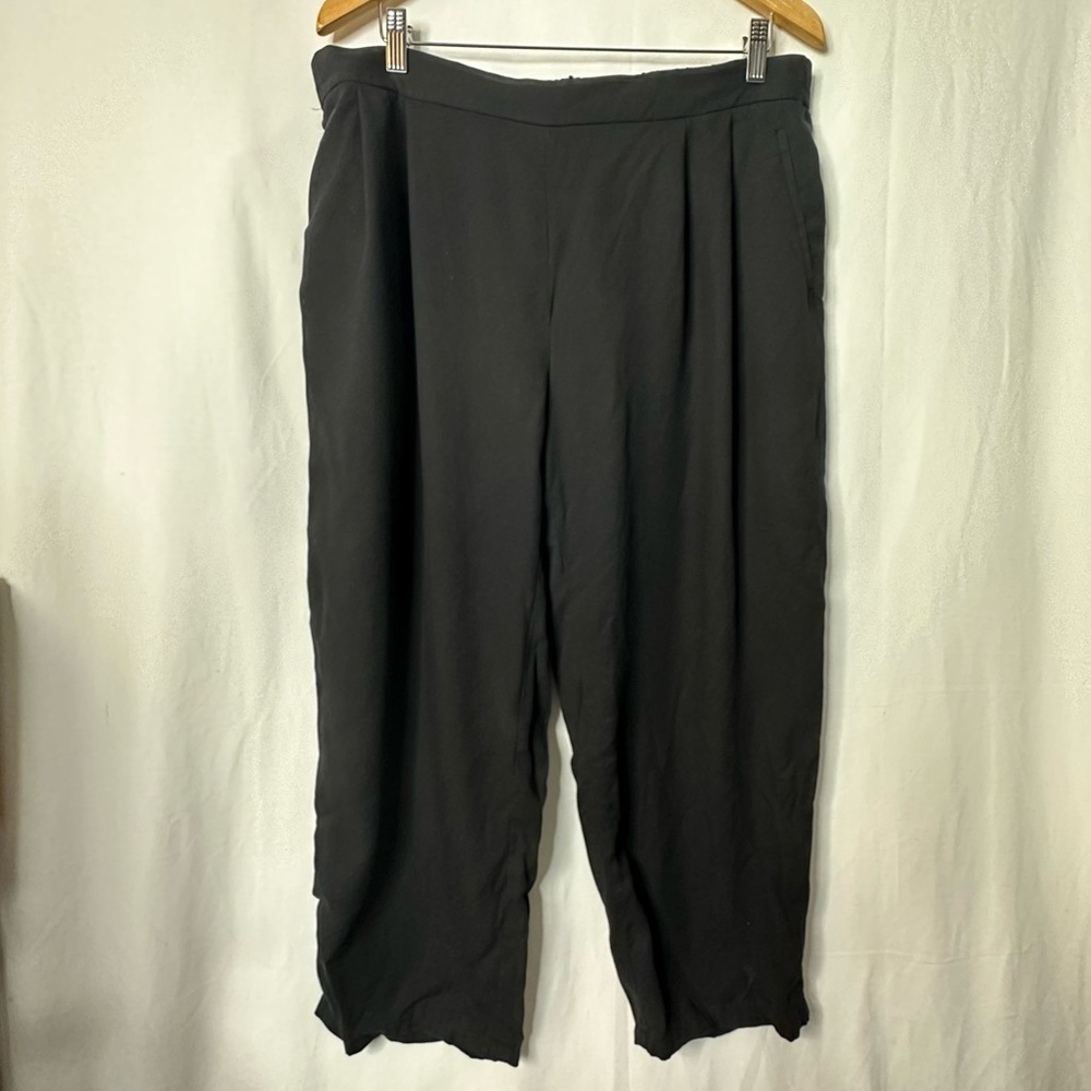 Eileen Fisher Wide Leg Cropped Loose Fit Pants Size Large Black